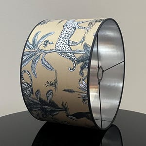 Tropical Jungle Theme Lampshade with Gold Background And Black Ribbon - Available as a lamp base or pendant