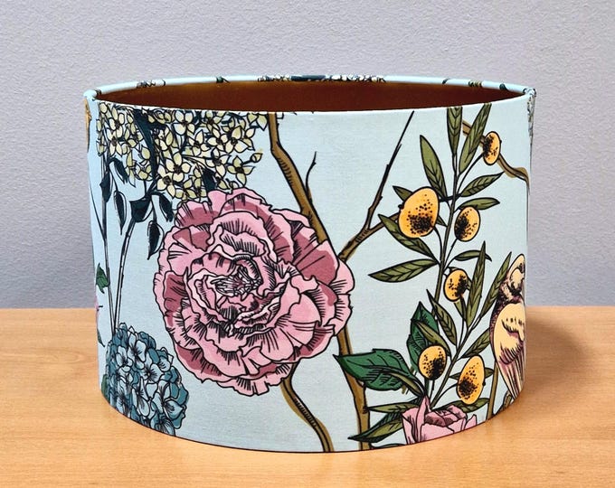 Victorian Golden Pheasant Garden Lampshade | Light Blue with Gold Lining