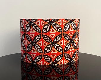 Elegant cylindrical lampshade with orange and black accents - Handcrafted lampshade for table lamp or pendant