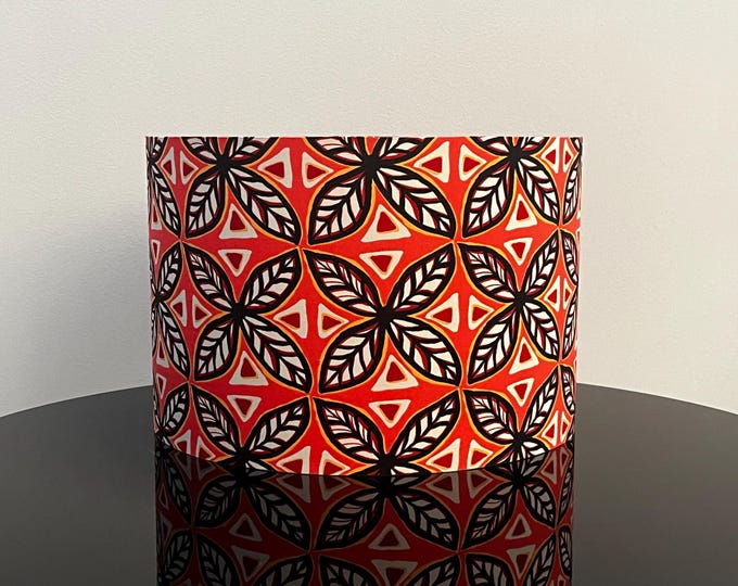 Elegant cylindrical lampshade with orange and black accents - Handcrafted lampshade for table lamp or pendant