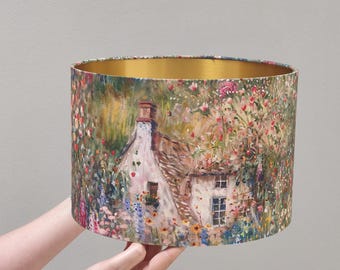 Monet-Inspired Handmade Lampshade with Gold Lining | Elegant Painting Design