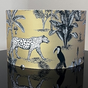 Tropical Jungle Theme Lampshade with Gold Background - Available as a lamp base or pendant