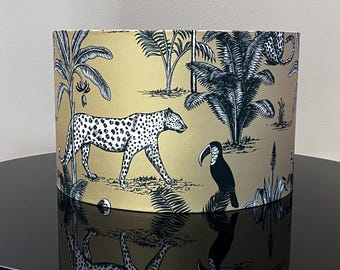Tropical Jungle Theme Lampshade with Gold Background - Available as a lamp base or pendant