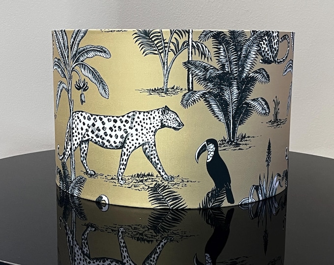 Tropical Jungle Theme Lampshade with Gold Background - Available as a lamp base or pendant