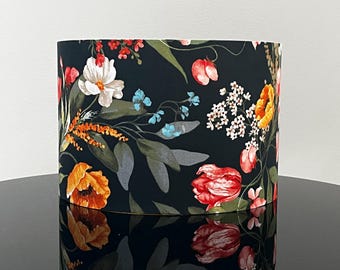 Handcrafted Floral Cylinder Lampshade - Black Background - LAMPARiOMA