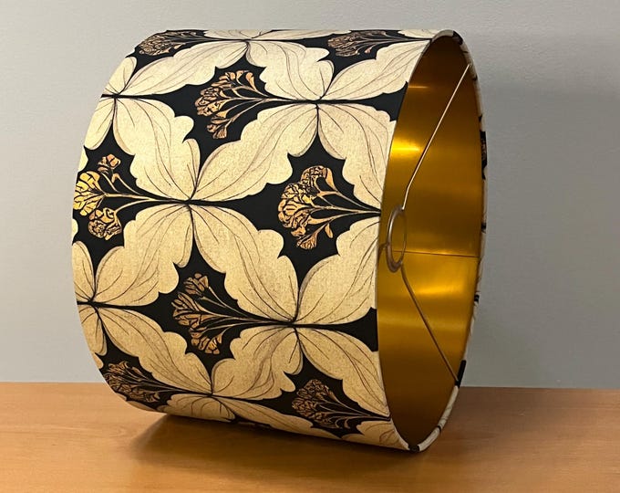 William Morris Inspired Lampshade | Classic Pattern in Black, Beige, and Gold