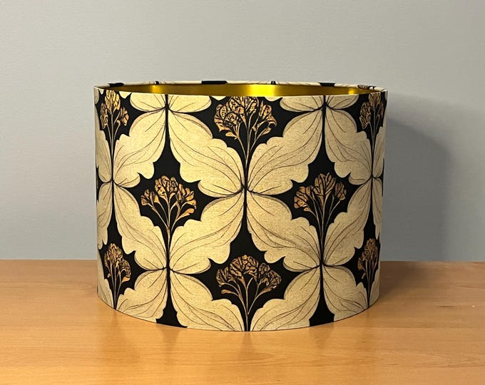 William Morris Inspired Lampshade | Classic Pattern in Black, Beige, and Gold