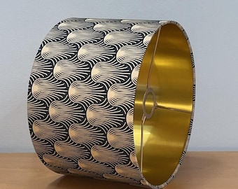 Art Deco Lampshade with Gold Pattern on Black Background - Elegant Home Decor