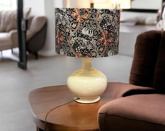 Elegant William Morris Style Lampshade in Golden Lily Satin Silk with Gold Foil