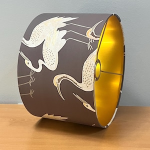 Graceful Crane Birds lampshade on Rich Chocolate Brown Background