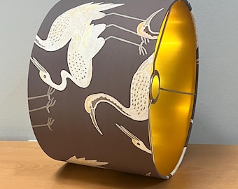 Graceful Crane Birds lampshade on Rich Chocolate Brown Background