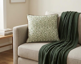 Elegant William Morris Pillow Cases | Green Willow Bough with Gold-Brown Trim & Mint Velvet