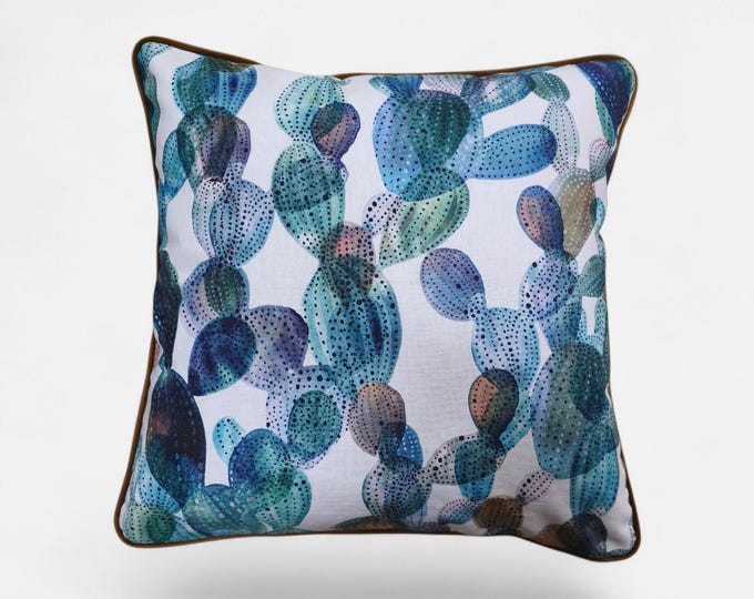 Abstract Cactus Pillowcase | Velvet Back & Stylish Piping