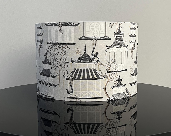 Gray Lampshade with Japanese Design - Handmade lampshade - Available for table lamp or as a pendant