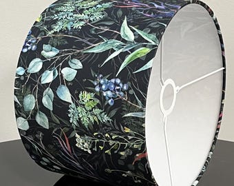 Handcrafted Lampshade with Botanical Pattern on Black Background - Lampshade For Table Lamp or Pendant