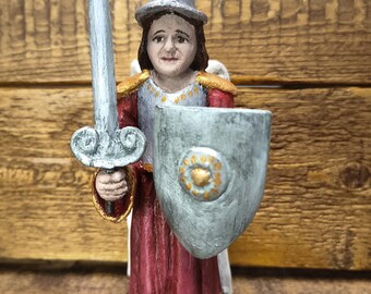 Hand Carved Saint Michael the Archangel | Wooden Catholic Miniature Sculpture | One of a Kind Religious Art