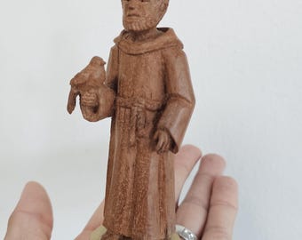 Saint Francis of Assisi Miniature Hand Carved Cedar Wood Sculpture | One of a Kind Religious Art