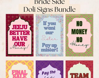 Bold Colourful Doli Signs for Door Stop Game | Indian wedding fun signs