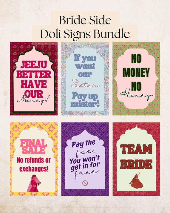 Bold Colourful Doli Signs for Door Stop Game | Indian wedding fun signs