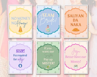 Indian wedding *Bride Side* door stop signs before Doli