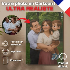 Portrait personnalisé style cartoon – South Park, Simpsons, Pixar, BD , Téléchargement numérique.