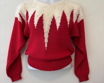 Handmade red and white womens sweater size small