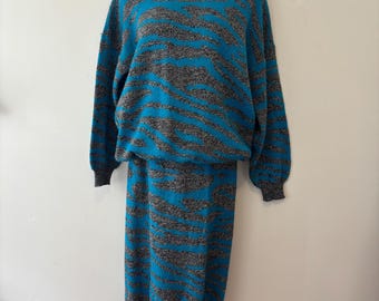 Hollywood & Vine Sweater Skirt set blue and gray zebra