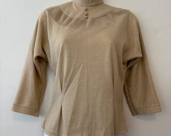 Beige 3/4 sleeve sweater mock neck size small