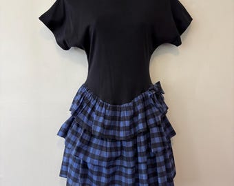 Vintage black and blue plaid layered dress