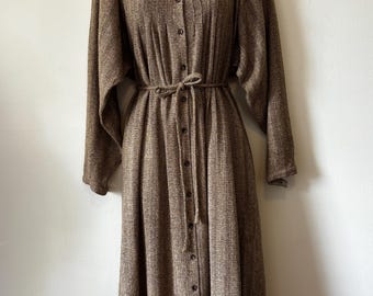 Vintage Silk blend dress Jenni & Lizzi brown belted