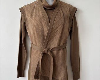 Banff Ltd 2 Piece Turtleneck and belted Sweater vest in brown