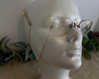 Antique Pince Nez eyeglasses with attached chain and hair pin