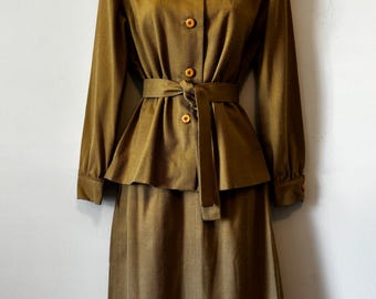 Khaki Vintage Women Skirt Suit Set