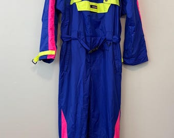 Slalom Stormwatch Goretex ski suit blue yellow pink neon medium