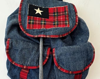 Denim Flag backpack red trim Y2K