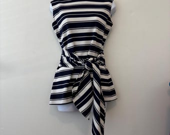 Act III sleeveless tunic navy blue white striped with belt small