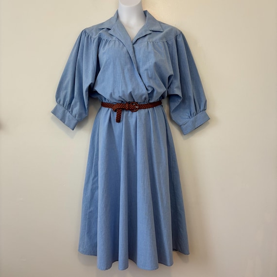 Blondie and Me Light Blue Casual Midi Dress with Belt Small Medium