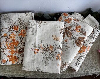 Vintage Curtain set of 4 Panels Orange brown floral
