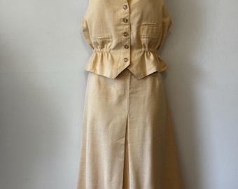 Evan Picone four piece suit set yellow jacket vest skirt pants