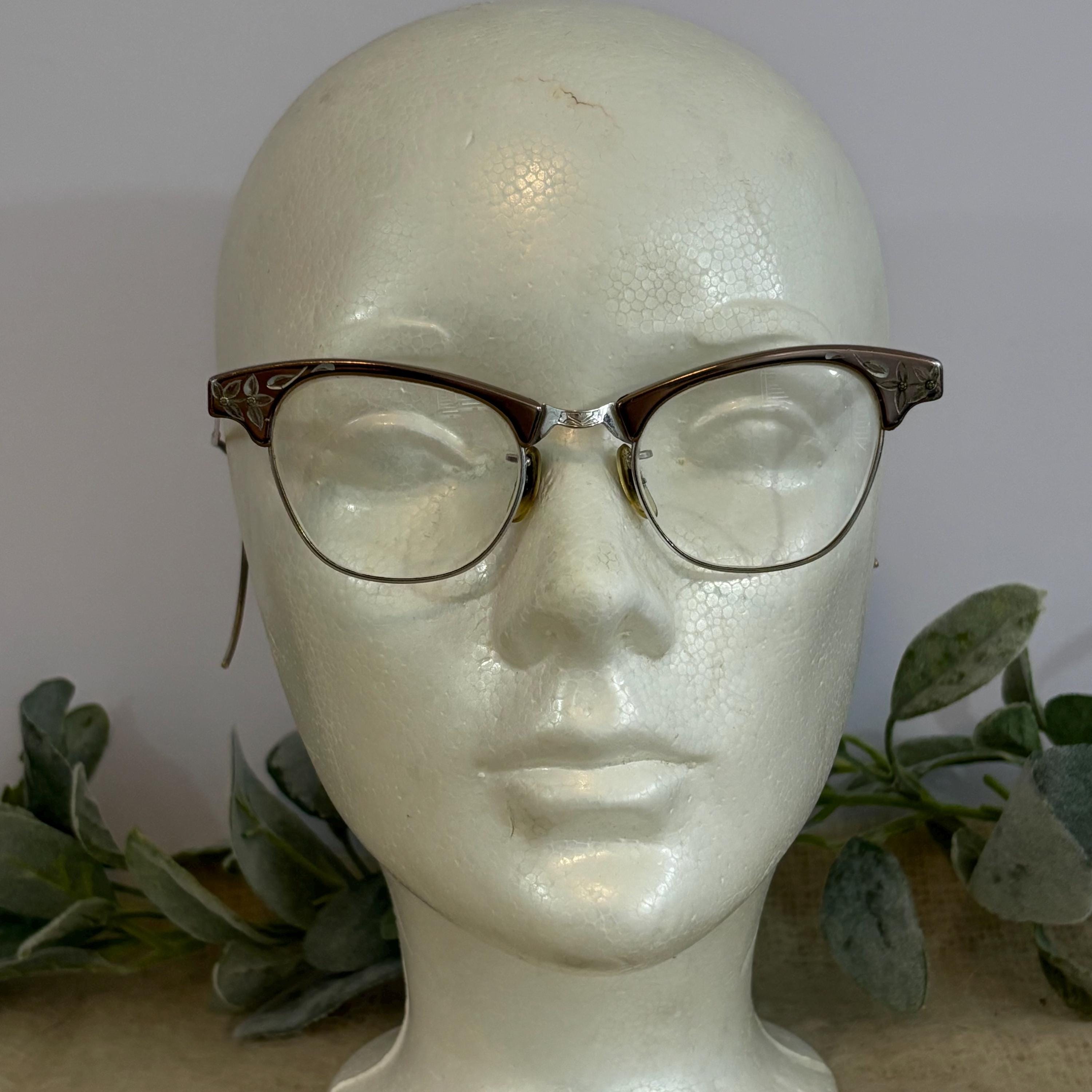 Artcraft Cat Eye Glasses Frames Only Silver Tone Etched 