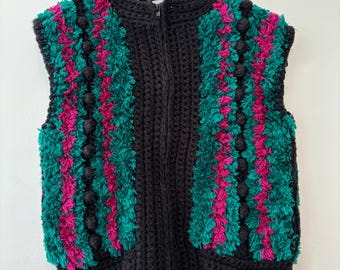 Joyce Acrylic full zip fuzzy sweater vest women small