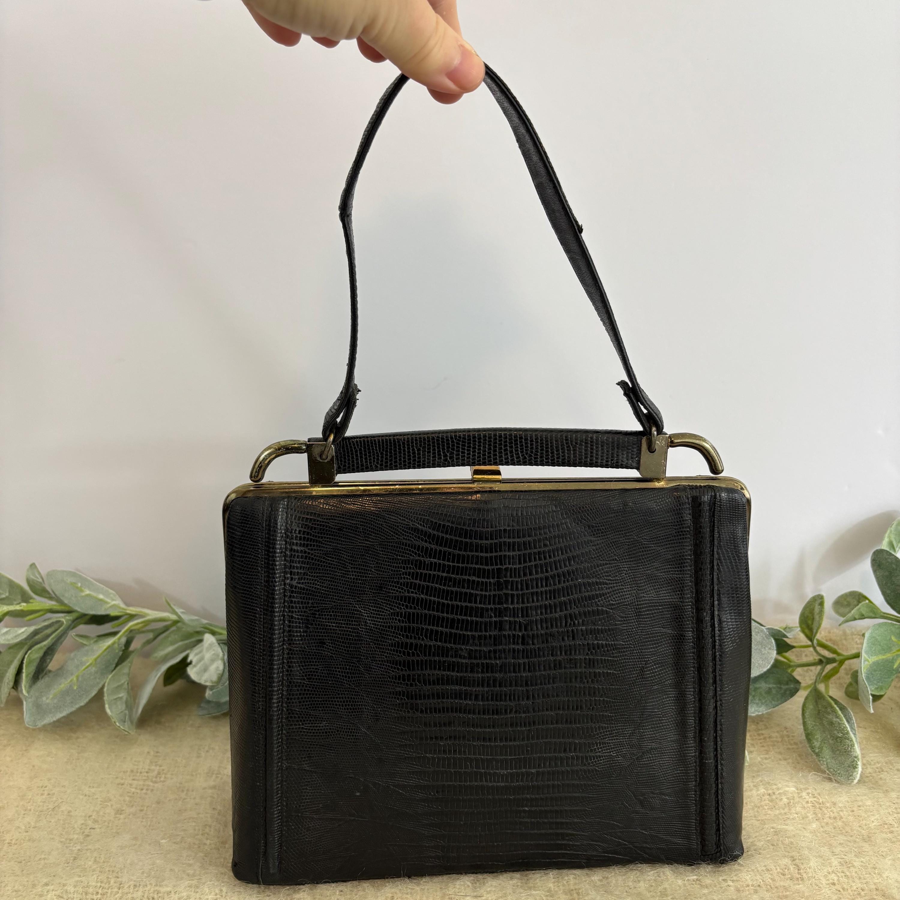 バッグ vintage square design crocodile hand bag Croc embossed vintage square handbag - BAGYOHO
