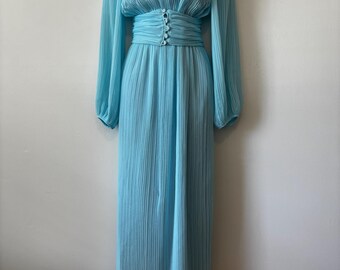 Marita by Anthony Muto blue pleated maxi dress