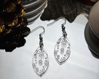 Snowflake Tear Drop Acrylic Earrings - Two Sizes