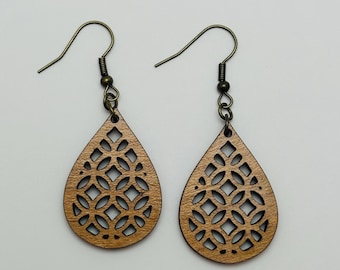Wooden Tear Drop Geometric Earrings - Hypoallergenic and Lightweight