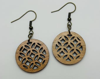 Circular Geometric Earrings - Cherry Hardwood, Lightweight and Hypoallergenic