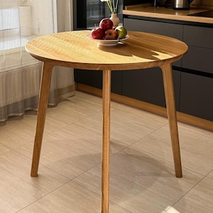 Kitchen Table JIM from Solid Wood, Diameter from 100 to 120 cm, Natural Ash Wood, Wooden Oak Kitchen Table, Round Dinning Table from Wood