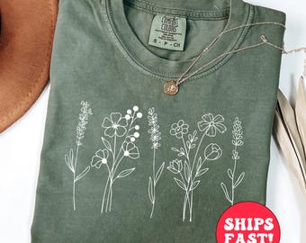Comfort Colors Wildflower Shirt: Cottagecore Botanical Tee