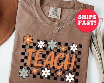 Lerarenshirt met bloemenprint Comfort Colors: gezellig herfst-T-shirt