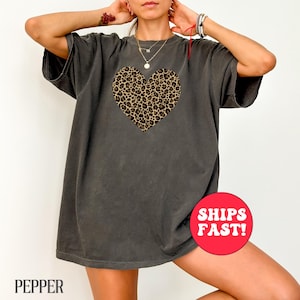 Comfort Colors® Leopard Heart Shirt, Cute Valentine Day Shirt, Valentine Heart T-Shirt, Animal Print Shirt,  Leopard Print Tee, Gift for Her
